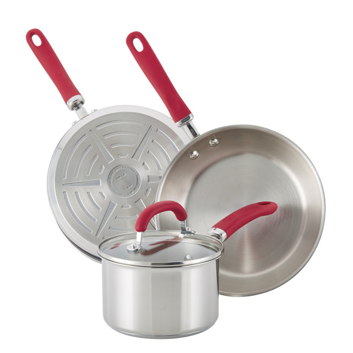 10-Piece Stainless Steel Cookware Set with Red Handles