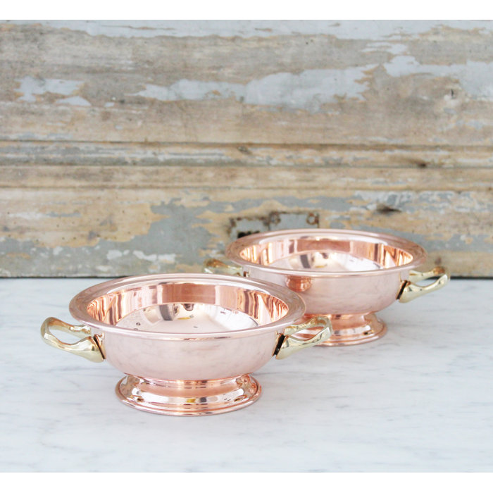 Vintage Copper and Brass Pedestal Serving Bowls Set