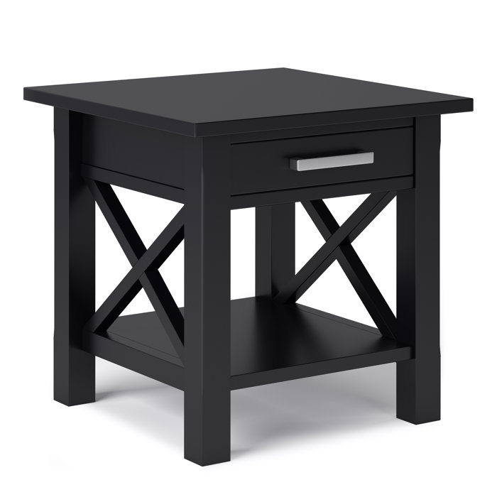 Black Pine Wood End Table with Storage Drawer