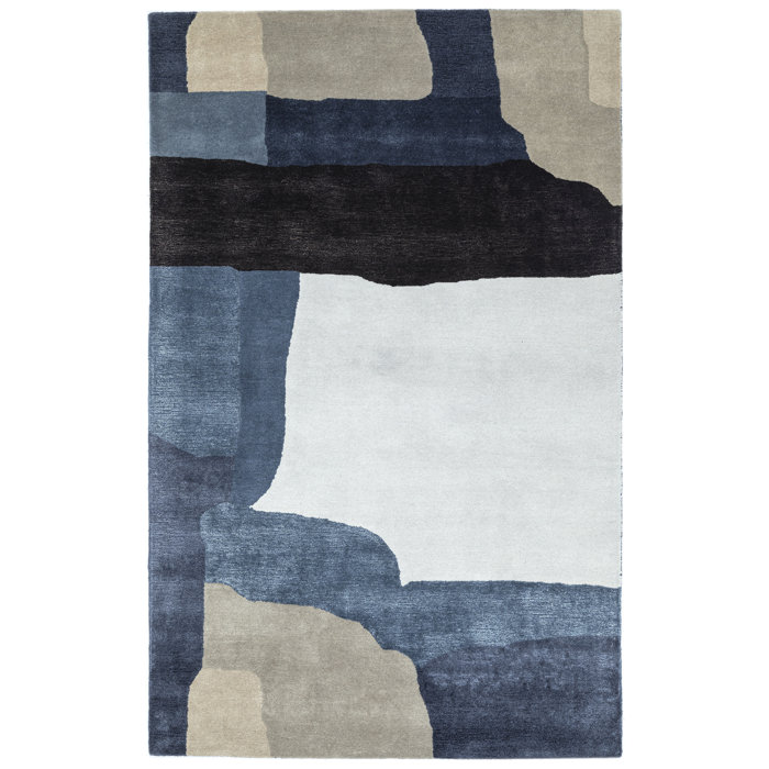 Linn Blue and Gray Abstract Tufted Wool Viscose Rug