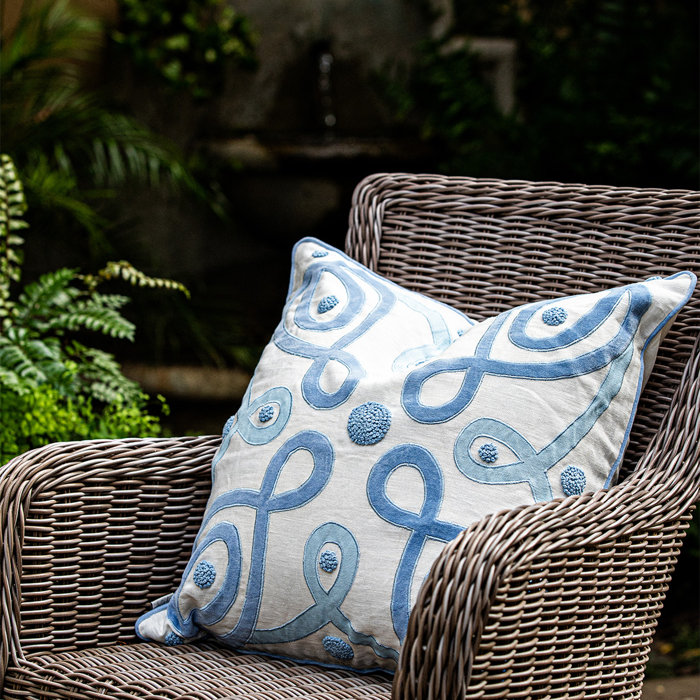Natural Linen Square Throw Pillow with Velvet Applique