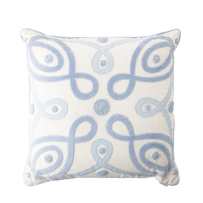 Natural Linen Square Throw Pillow with Velvet Applique