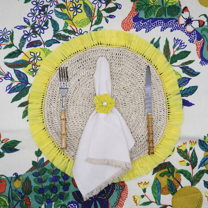 Cheery Yellow and Natural Rattan Round Placemat Set