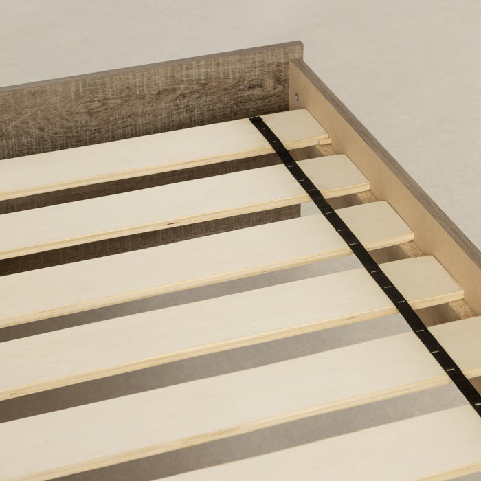 Weathered Oak Queen Platform Bed with Slats and Headboard