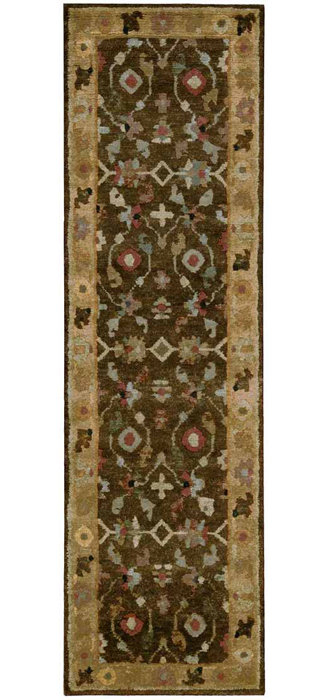 Espresso Geometric Hand-Knotted Wool Runner Rug, 2'3" x 8'