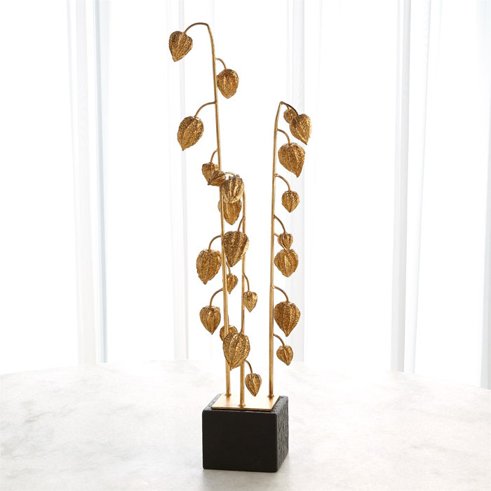 Artisan Gold Leaf Japanese Lanterns on Black Marble Base