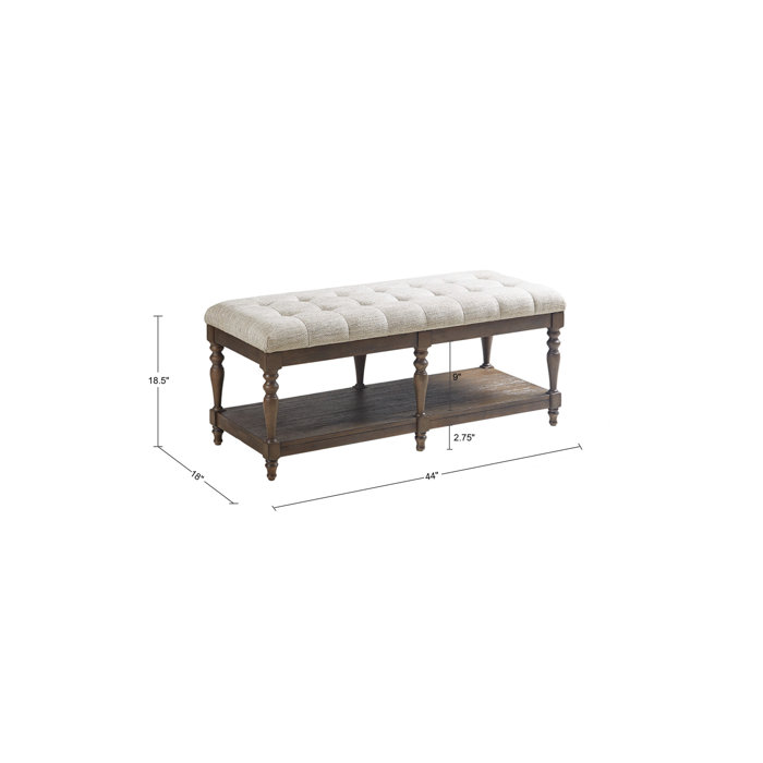 Elegant Ivory Tufted Accent Bench with Turned Legs and Shelf