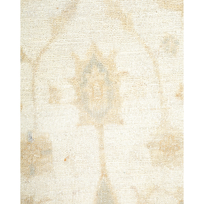 Ivory Hand-Knotted Wool Oriental Rectangular Rug