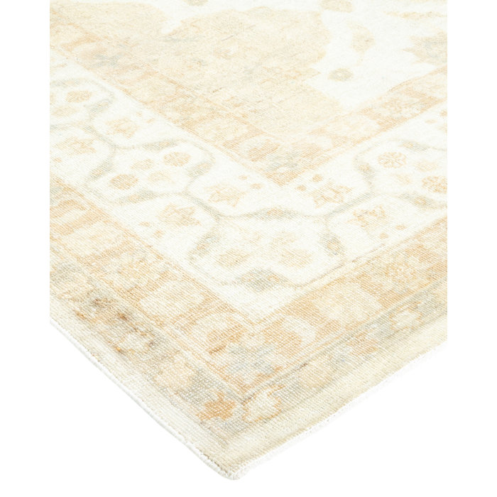 Ivory Hand-Knotted Wool Oriental Rectangular Rug