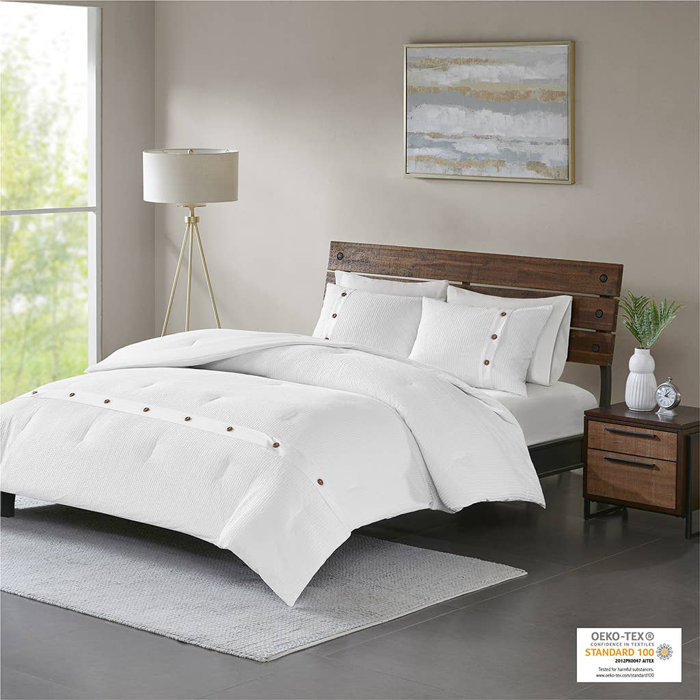 White Cotton Waffle Weave King/Cal King Duvet Cover Set