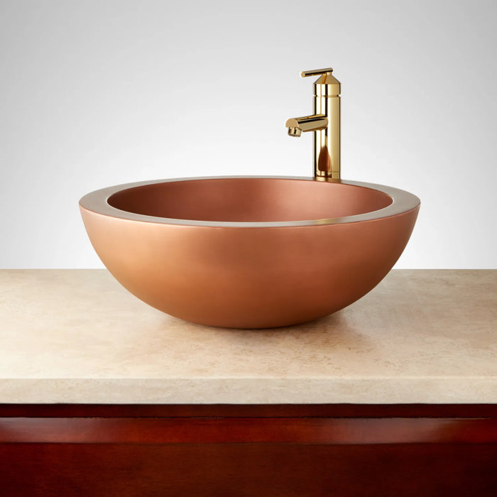 18" Round Copper Vessel Bathroom Sink with Double-Wall Design