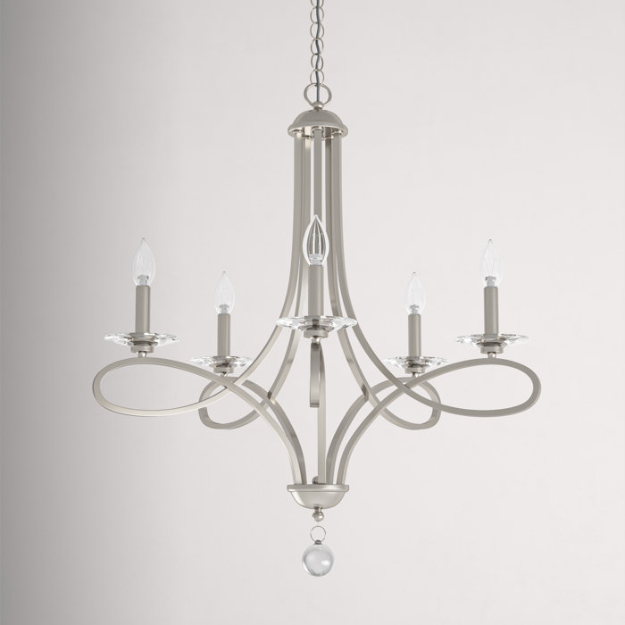Elegant Marilyn Brushed Nickel 5-Light Chandelier with Clear Crystals