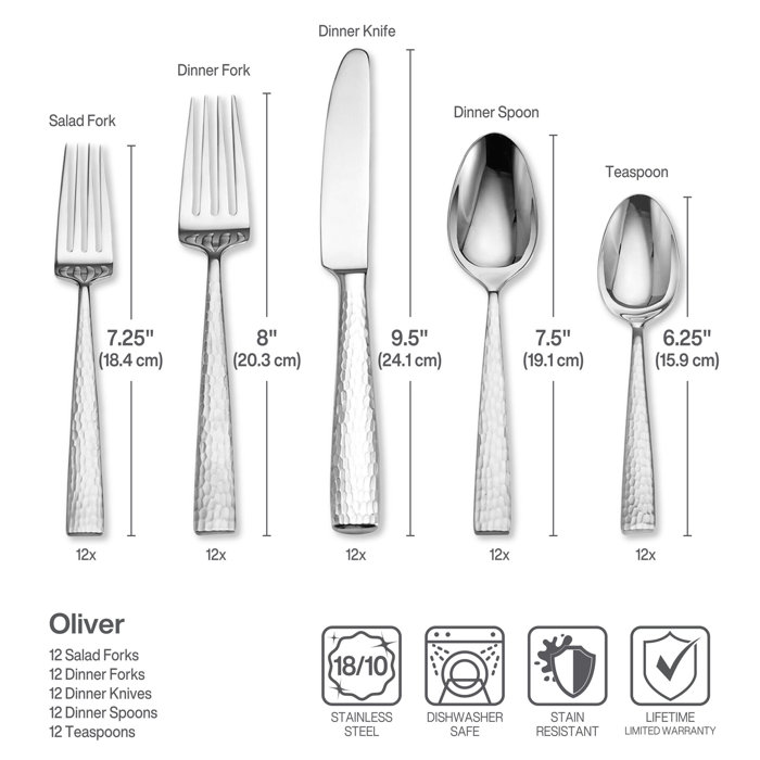 Oliver Hammered Stainless Steel 65-Piece Flatware Set