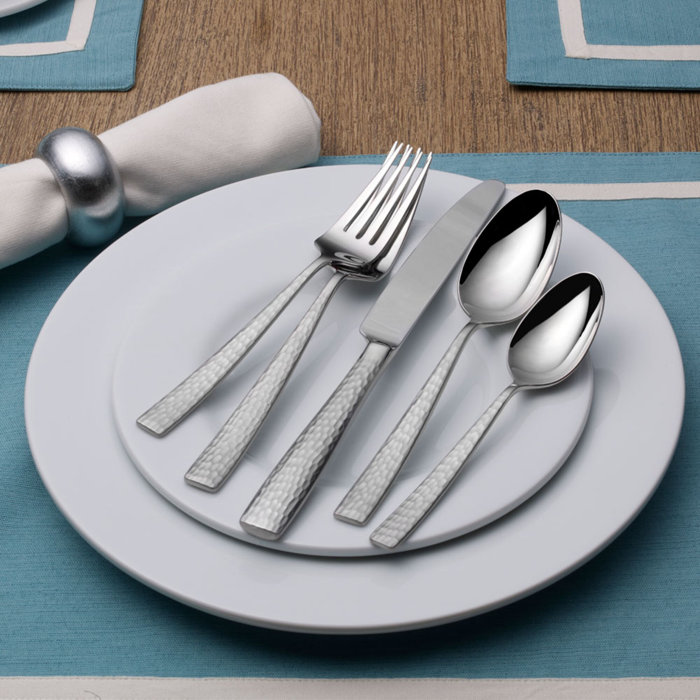 Oliver Hammered Stainless Steel 65-Piece Flatware Set