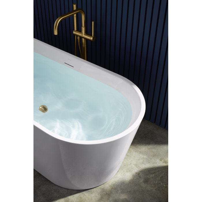 Vibrant Brushed Brass Floor-Mount Bath Filler with Handshower