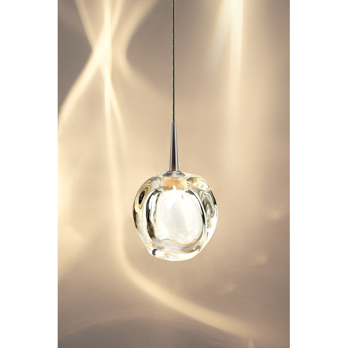 Aurora Matte Chrome Globe LED Pendant with Artisan Glass