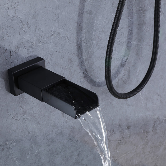 Matte Black Stainless Steel Square Rain Shower Faucet Set