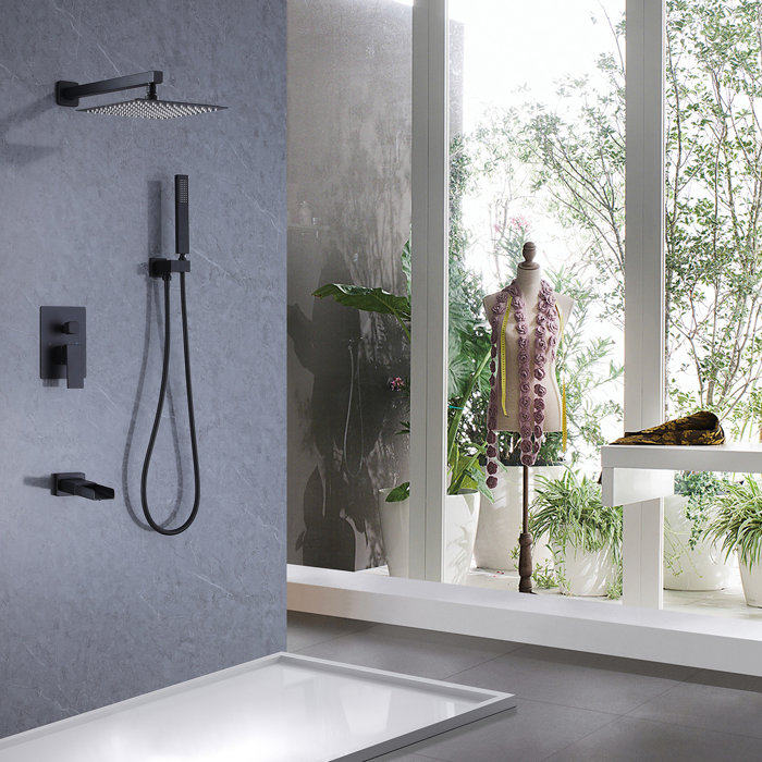 Matte Black Stainless Steel Square Rain Shower Faucet Set