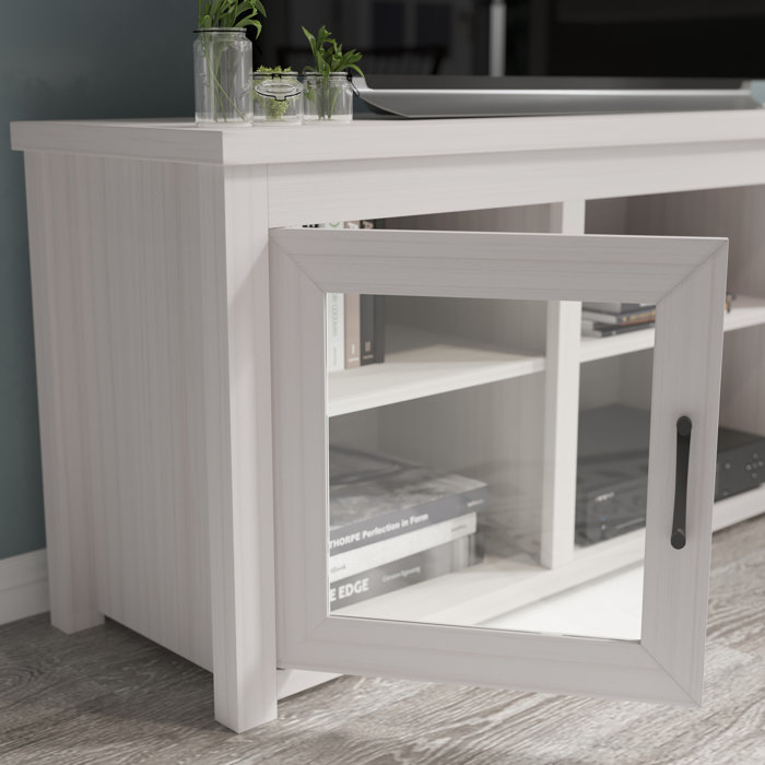 Modern White Wash 65" Engineered Wood TV Stand with Glass Doors