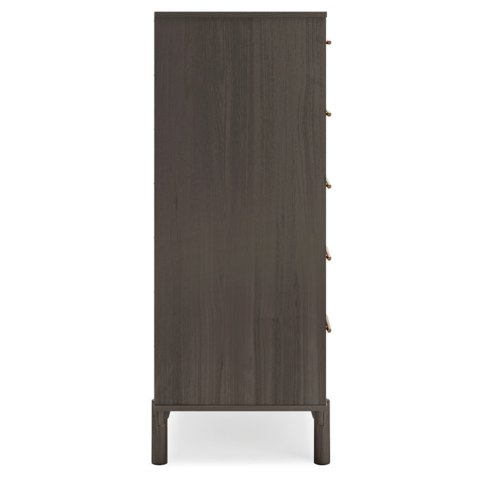 Gray 5-Drawer Mid-Century Modern Chest with Gold Handles
