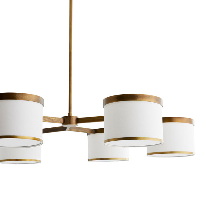 Max Antique Brass 6-Light Chandelier with Linen Drum Shades