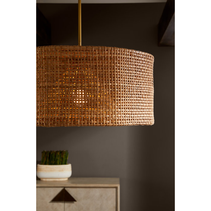 Nev 32" Airy Rattan and Antique Brass Drum Pendant Light