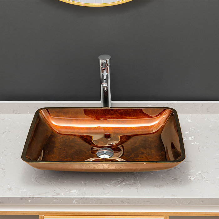 Vinnova Udine 14.5'' Tempered Glass Rectangular Bathroom Sink
