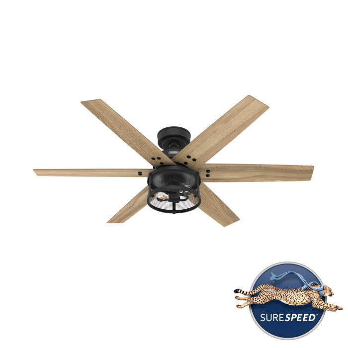 Houston 52" Matte Black 6-Blade Ceiling Fan with LED Lighting & Remote