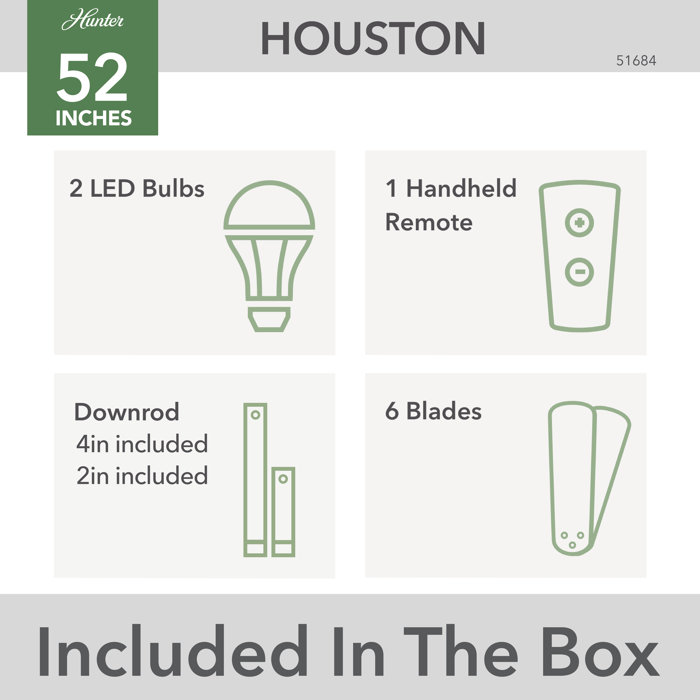 Houston 52" Matte Black 6-Blade Ceiling Fan with LED Lighting & Remote