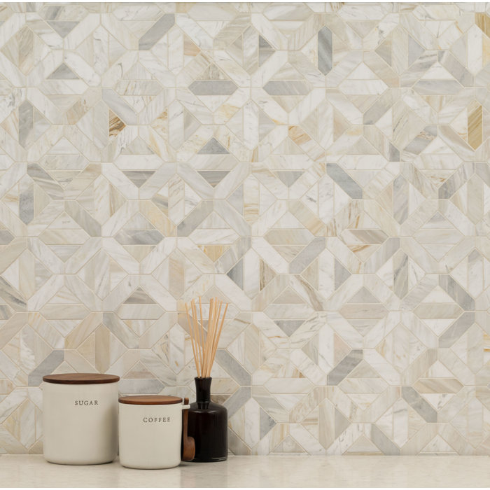 Athena Gold Geometric 12'' x 12'' Honed Marble Mosaic Tile