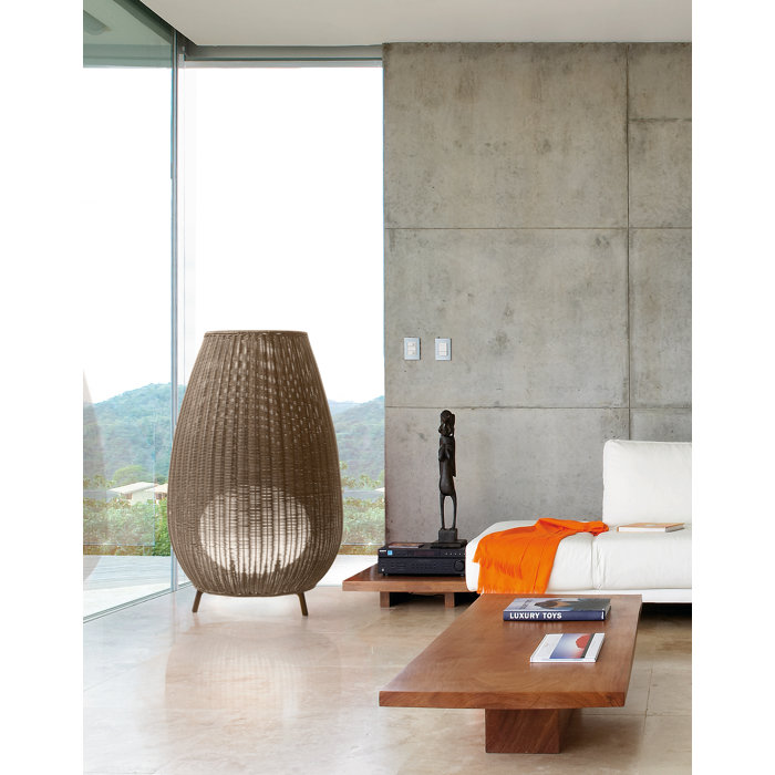 53.94" Brown Rattan LED Outdoor Floor Lamp