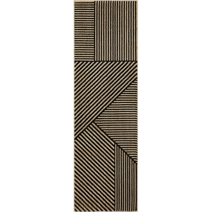 Linea Black Geometric Polyester 28''x94'' Area Rug