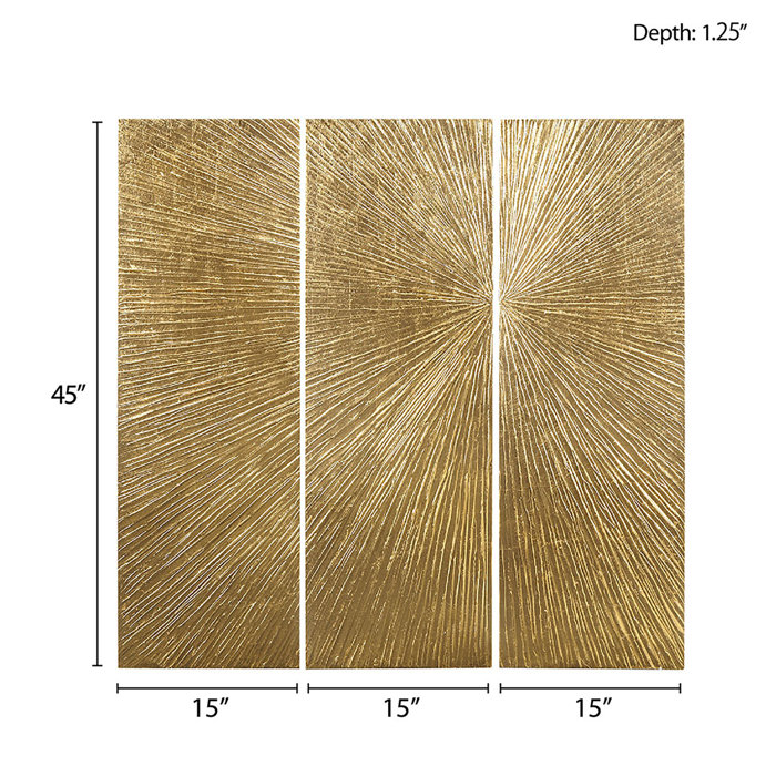 Gold Sunburst Hand Painted Triptych Resin Wall Art Set