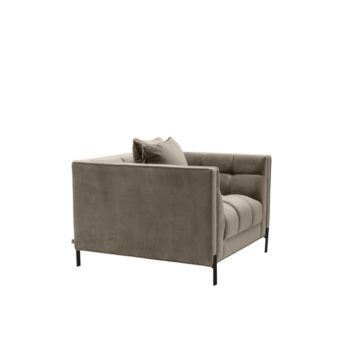 Sienna Greige Velvet Tufted Armchair with Black Legs
