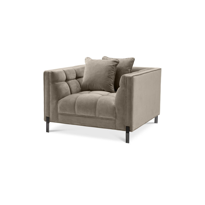 Sienna Greige Velvet Tufted Armchair with Black Legs