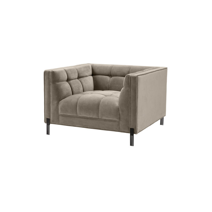 Sienna Greige Velvet Tufted Armchair with Black Legs