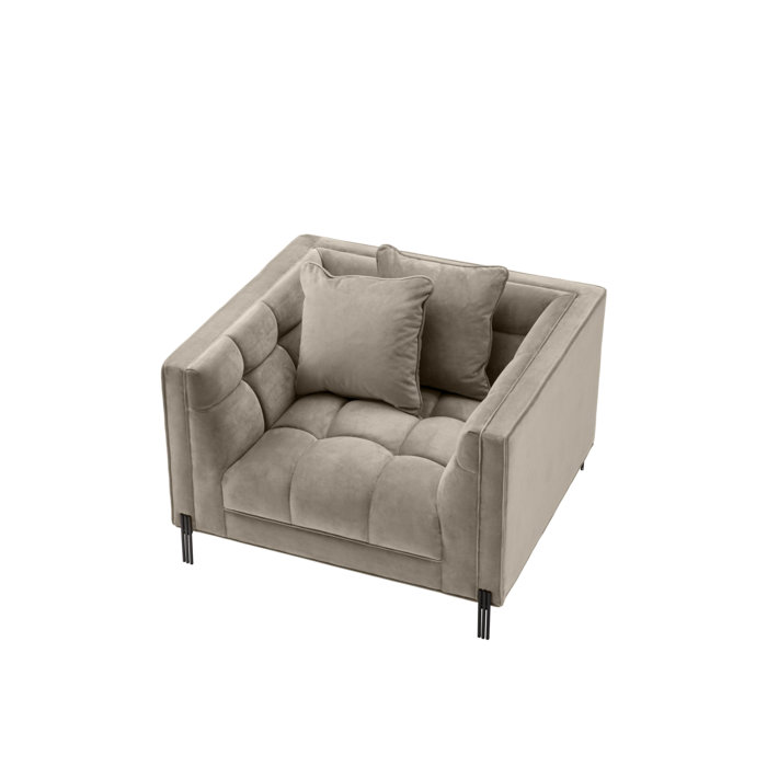 Sienna Greige Velvet Tufted Armchair with Black Legs