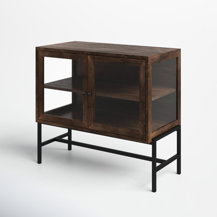 Arelius Medium Brown Wood with Black Metal Base Storage Cabinet