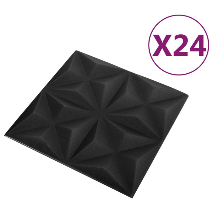 Origami Black 3D Textured Wall Panels, 19.7" x 19.7", 24 Pack