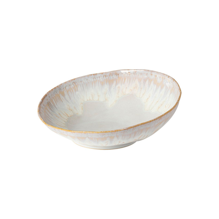 Brisa White and Beige Ceramic Serving Bowl