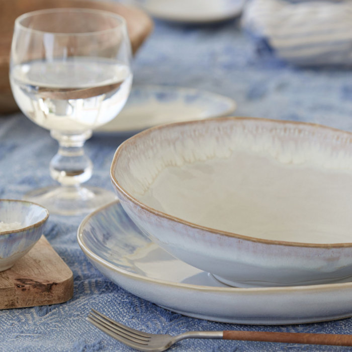 Brisa White and Beige Ceramic Serving Bowl