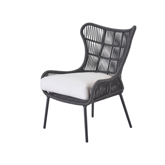 Dark Gray Woven Rope Coastal Lounge Chair with Cream Cushions