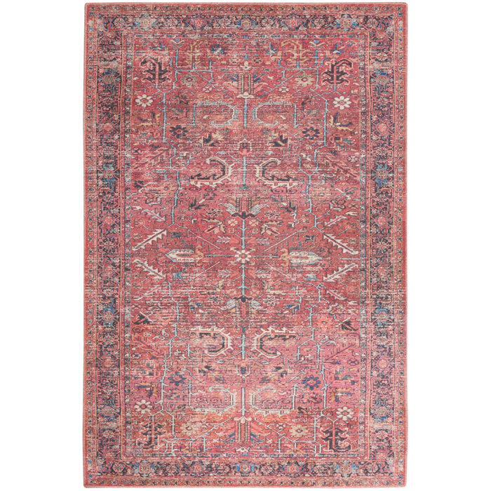 Vintage Brick Red Persian Pattern 7'10" x 9'10" Washable Area Rug