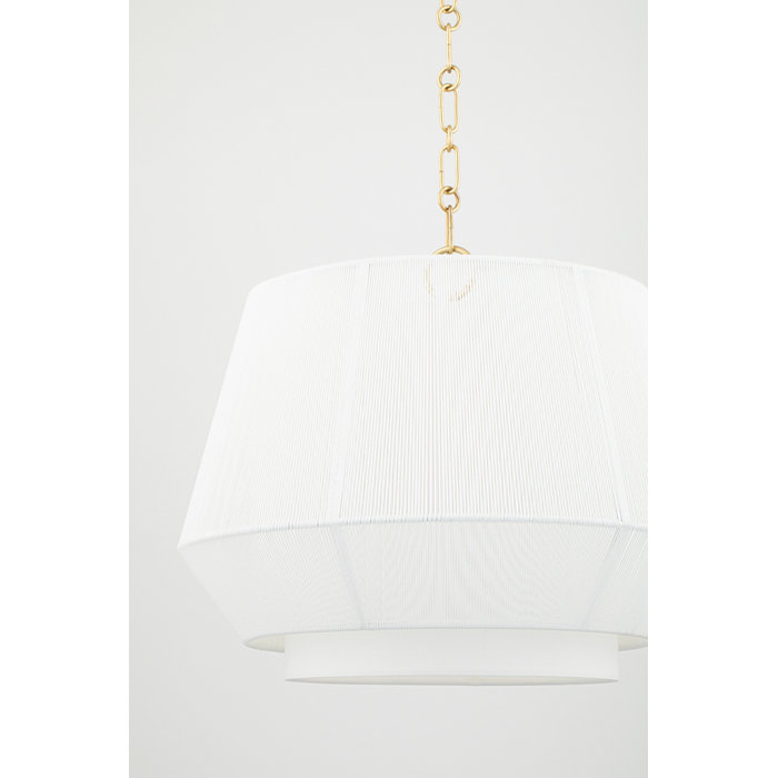 Debi Aged Brass 4-Light Indoor/Outdoor Drum Pendant with Linen Shade