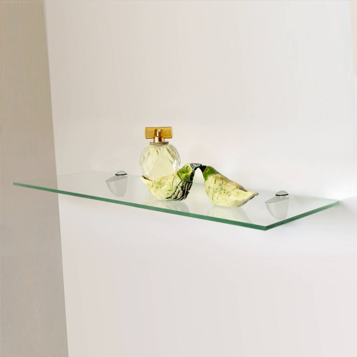 Polished Chrome Finish 27" Rectangle Floating Glass Shelf