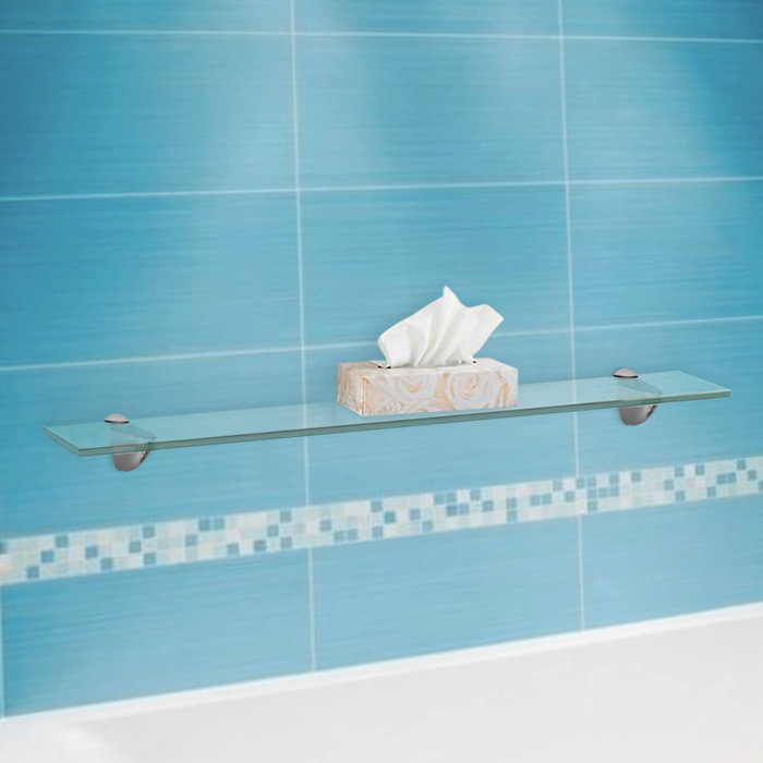 Polished Chrome Finish 27" Rectangle Floating Glass Shelf