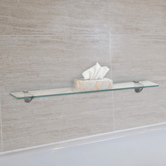 Polished Chrome Finish 27" Rectangle Floating Glass Shelf