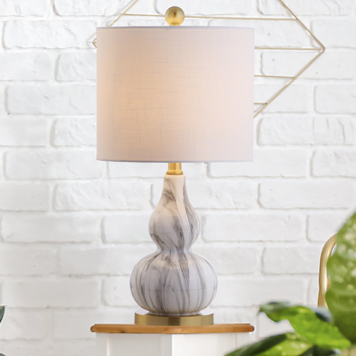 20.5" Mini Glass LED Table Lamp with White Linen Shade