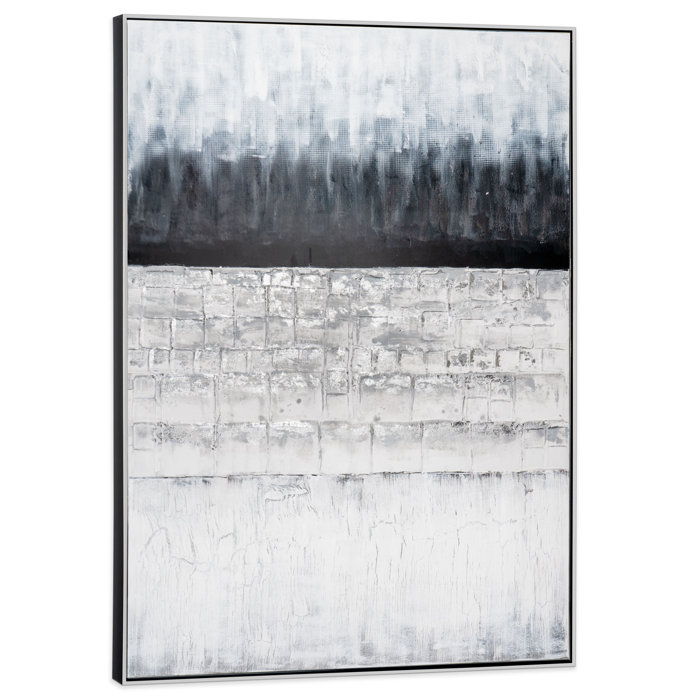 Oversized Monochromatic Abstract Canvas with Black and Silver Frame