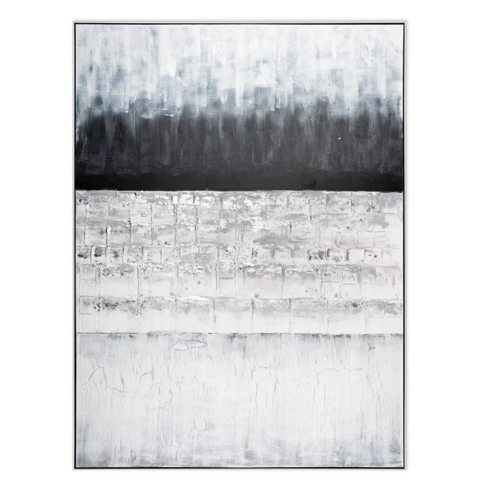 Oversized Monochromatic Abstract Canvas with Black and Silver Frame